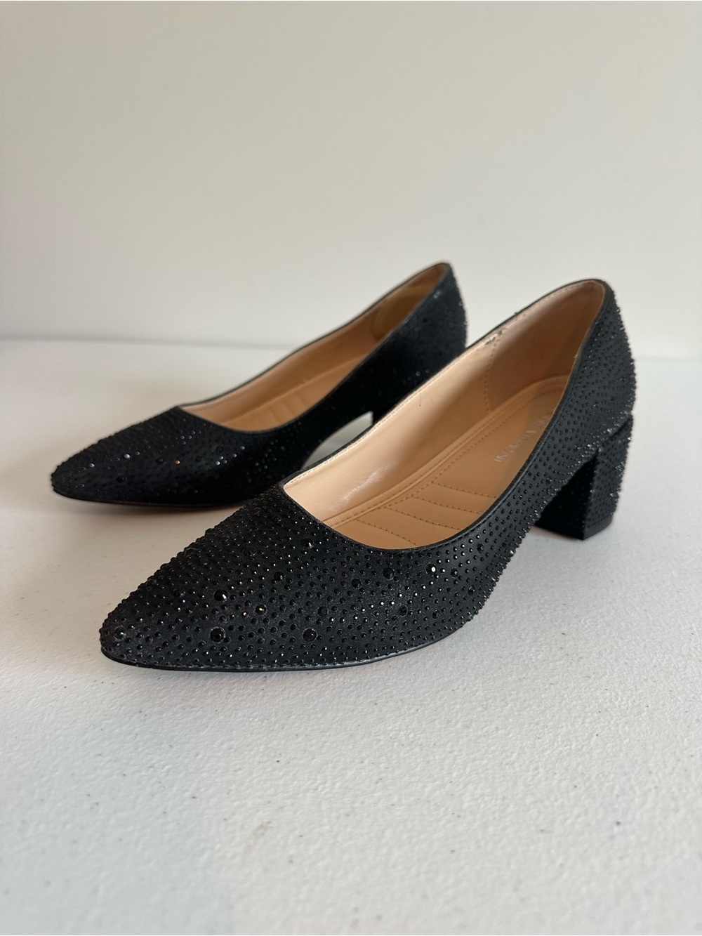 Women’s 7.5 Adrienne Vittadini Fiona Black Rhinestone Studded Pumps‎ Shoes